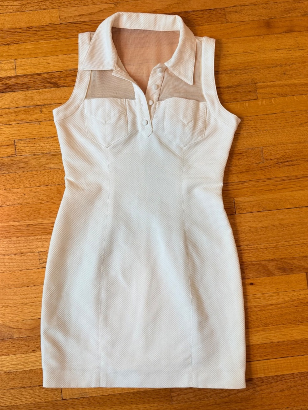 🤍 Vintage 90s White Sheer-Panel Collared Tennis Dress 🤍